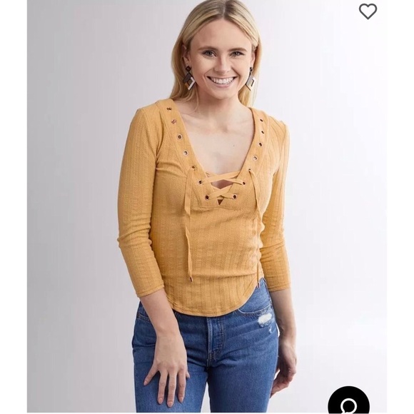 FREE PEOPLE Ice Cold Ribbed Lace Up Top Size S - Picture 1 of 9